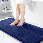 Yimobra Chenille Bathroom Rug Microfiber Luxury, 47.2 X 24 Inches, Bathmats Washable, Soft Shaggy Bathroom Shower Rug, Super Absorbent & Thick Durable, Non-Slip, Bath Mats for Bathroom,Navy Blue