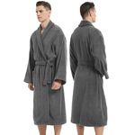 UTJZIB Men's Robe,Pure Cotton Robe for Men,Absorbent Bathrobe,Luxurious Terry Cloth Bathrobe with Shawl Collar, Cool Gray, One Size