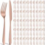 Nuenen 50 Pieces Stainless Steel Forks Silverware Set, Dinner Forks and Dinner Knives Flatware Set Tableware Cutlery Set for Butter Kitchen Restaurant (Rose Gold,7.1 x 1 Inch, 8.4 x 0.7 Inch)