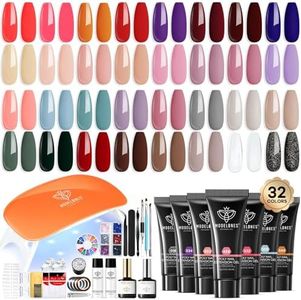 Modelones 133pcs Poly Nail Gel Kit, 32 Colors Poly Extension Gel kit with Nail Lamp Base&Top Coat Slip Solution Builder Nail kits Manicure Tools All In One for Starter Nail Art Design Supplies Kit