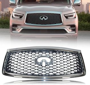 Front Upper Grille Fits for 2018-2021 QX80 Chrome Frame Mesh Cover Assembly Grill Guard