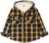 ZENTHACE Kids Boys Flannel Shirt Jacket with Hood Fleece Sherpa Lined Plaid Shacket Full Zip Up Hoodie Yellow Navy S