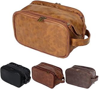 Xpanrous Personalized Toiletry Bag for Men, Customized Groomsmen PU Leather Travel Dopp Kit Shaving Bag, Handcrafted Gifts for Father's Day, Wedding, Birthday, Husband, Grandpa, Light Brown, Not