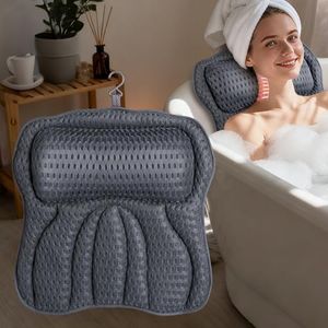 AOPOW Ergonomic Luxury Bath Pillow: Large Area 5D Air Mesh Comfortable Bathtub Pillow - 6 Non-Slip Suction Headrest Cushion with Head Neck Shoulder and Back Support Home Spa Hot Tub for Women Men Gift