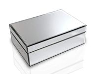 QMDECOR Silver Glass Mirrored Jewelry Box Beautiful Finish Storage Sturdy Organizer High-end Jewelry Organizer Luxury Big Vanity Mirror Box Keepsake Box Attractive Substantial Well Made Jewelry Box.