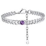 Cuban Anklets for Women Mens Ankle Bracelets Amethyst Anklet Foot Jewelry Summer Jewelry Stainless Steel Anklets for Women Waterproof Ankle Chain Silver Anklet Birthstone Anklet Chain