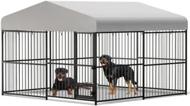 GarveeLife Dog Kennel Outdoor, 10x10FT Outdoor Dog House with 2 Stainless Steel Bowl, Waterproof Cover, Iron Guardrails, Rust Resistance Metal Poultry Cage for Backyard, Garden