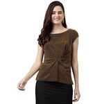 Latin Quarters Women's Copper Solid Nylon Stretch Knit Top_XL