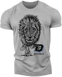 Detroit Shirts for Men - Athletic Merchandise - Detroit City Vintage Style Apparel (020. Lion Sketch with Detroit Logo, Grey, X-Large)