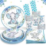 Elephant Baby Shower Decorations Boy for 25 Guests, 125pcs Baby Shower Plates Cups and Napkins Baby Shower Decorations Blue Paper Plates Baby Boy Baby Shower Decorations Party Tableware Set