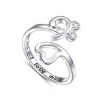 I Love Music Ring 925 Sterling Silver Cubic Zirconia Musical Note Heart Charm Adjustable Open Ring Gift for Women Music Lover, Precious Metal, Cubic Zirconia,