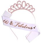 MIOSJI 60th Birthday Sash and Birthday Crown Crystal Tiara for Women 60th Birthday Decorations Birthday Gift Party Accessories (Rose Gold)