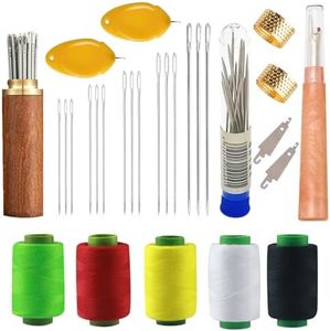 XwXwSeui Big Eye Steel Sewing Needles Kit, 45Pcs Sewing Kit with Wooden Sewing Case, Needle and Thread Kit, Stainless Steel Sewing Needles for Hand Sewing, Sewing Needle Kits Set (45Pcs Kits)