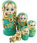 Winterworm® New Set of 7pcs Big Braid Nesting Dolls Authentic Russian Wooden Matryoshka Birthday Gifts Home Decoration Green