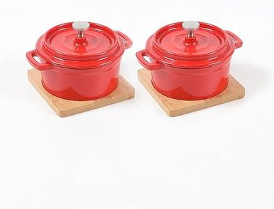 HAWOK Enameled Cast Iron Mini Cocotte Sauce pan with Lid 270ml/9.13oz/1.08cups Mini Dutch Oven Red Set of 2