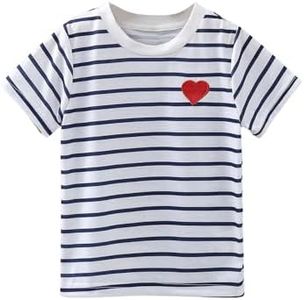 SOLY HUX Toddler Girl's Striped Print Short Sleeve Tee Shirts Heart Crewneck Cute Summer Tops Blue and White 7 Years