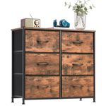 Somdot Dresser for Bedroom with 6 Drawers, 3-Tier Wide Storage Chest of Drawers with Removable Fabric Bins for Closet Nursery Bedside Living Room Laundry Entryway Hallway, Wood Grain Print