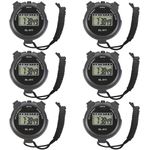 6-Pack Multi-Function Electronic Digital Sport Stopwatch Timer, Large Display with Date Time and Alarm Function, Sports Coaches Fitness Coaches and Referees Black