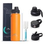 U2PICK Water Bottles 700ml Insulated Camping Water Bottle Leak Proof 12hrs Hot or 24hrs Cold Drinks Orange Bottle for Running, Gym, Outdoor Sport Mug, Camping, Coffee, Travel（3 Replaceable Cup Lids）