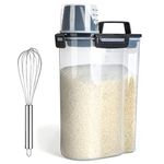 Uppetly Rice Airtight Dry Food Storage Containers, BPA Free Plastic Storage Bin Dispenser with Pourable Spout, Measuring cup for Cereal, Flour and Baking Supplies, Include a Stainless Steel Whisk