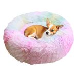 MI CASA Plush Donut Dog Bed, Calming Round Dog Cat Bed Soft and Fluffy Cuddler Pet Cushion Self-Warming Puppy Beds Machine Washable, Multicolor 50cm