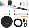 Kit Aérographe avec Compresseur, Pistolet Action Réglable 28/35/46 PSI, Buses 0.2/0.3/0.5mm, Idéal pour la Peinture de Modèles, l'Art des Ongles, Maquillage, Décoration de Gâteaux et Tatouages.