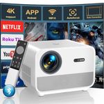 [Auto Focus/Keystone] Projector 4K with Android TV, FunFlix A1 800 ANSI Smart Projector with WiFi and Bluetooth, 50% Zoom, Native 1080P Outdoor Projector with Netflix/YouTube Built-in, 8000+ Apps