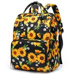 Women Laptop Backpack, Xunteny College School Backpack Bookbag 15.6 Inch Computer Backpacks for Work Business Travel, Sunflower, Large