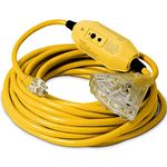 50-ft GFCI 12/3 Heavy Duty 3-Outlet SJTW Indoor / Outdoor Extension Cord by Watt's Wire - 50' 12-Gauge Grounded 15-Amp GFI Power-Cord (50 Foot 12-Awg GFCI)