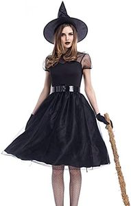 Colorful House Women Witch Costume, Black Wicked Lace Sexy Dress With Hats and Tights (2X-Large, Black)