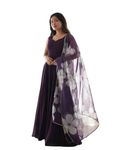 RACHNA Ethnic CREATIONWomen's Solid Georgette Sleeveless Sweetheart Neck Pull On Beautiful Gown with Dupatta (Moxa_c_32858-Wine-S