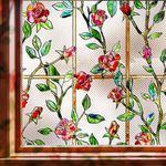 Coavas Window Films for Privacy Stained Glass Window Film 3D Rose Flower Decorative Static Cling Window Stickers Heat Control Clings for Home Door Room Covering, Rose, 17.5'' x 39.4'',44.5 x 100cm