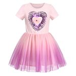 Girls Dress Pink Gradient Shiny Heart Sequin Tutu Valentine Short Sleeve 8 Years