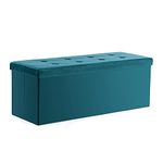 HNNHOME Storage Ottoman with Lid - 110 x 40 x 40 cm, Foldable Footstool with 151L Capacity, Velvet Blanket Box Chest, Bedroom Bench, Living Room (Teal, Large)