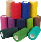 Juvale 12 Rolls Colorful Self Adhesive Bandage Wrap 4 Inch Wide x 5 Yards - Cohesive Vet Tape for First Aid, Sports, Tattoo (12 Colors)