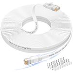 Ethernet Cable 100 ft, High Speed Cat6e/Cat6 Long Ethernet Cable with Snagless Rj45 Connector, High Speed Patch Cord Than Cat5e/Cat5, Flat White Shielded LAN Cable for Modem