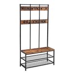 VASAGLE Large Coat Rack, Entryway Cabinet with 12 Hooks and Shoe Bench, Industrial Style Cloakroom Shelf, Office Bedroom, Steel Frame, Rustic Brown and Black HSR86BX