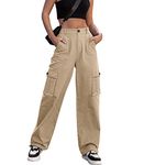 Breampot Womens Cargo Trousers High Waist Hiking Walking Combat Pants Casual Work Bottoms Outdoor Streetwear(Khaki,Small)