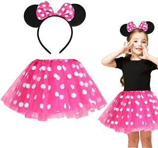 Capaneus Costumes Orecchie Mouse Ragazza,Gonna a Pois Bambina Tutu con Orecchie per Bambini Festa di Compleanno Natale Holloween -2 pezzi(Rosa)