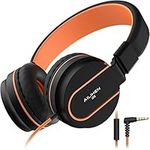 Ailihen I35 Kid Headphones with Microphone Volume Limited 93dB Children Girls Boys Teen Lightweight Foldable Wired Headset for School Online Course Chromebook Cellphones Tablets (Black/Orange)