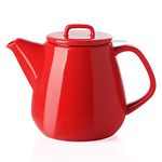 SWEEJAR Ceramic Teapot, Large Tea Pot with Stainless Steel Infuser, 40 Ounce, Blooming & Loose Leaf Teapot for Tea Lover, Gift, Family,(Red)