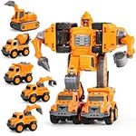 Transforming Robot Toys for 3 4 5 Year Old Boy Construction Vehicle 5 in 1 Transform Toys Action Figures Set Building STEM Car Toys for 4-6 Year Old Boy Girl Birthday Stuffers Gift