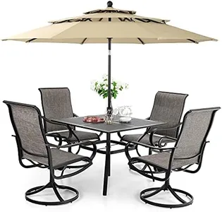 MFSTUDIO 6-Piece Patio Dining Set with Umbrella,Outdoor Furniture Set with 4 Sling Dining Swivel Chairs,1 x 37 Square Metal Mesh Table and 1 x 10ft 3 Tiers Umbrella (Beige)