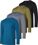 4 Pack:Men’s Big and Tall Tech Stretch Long Sleeve Crew Quick Dry Dri Fit Pocket T-Shirt Wicking Active Athletic Gym Top Plus Size Clothes Lounge Sleep Running Basketball Workout Tee- Set 9,3X Tall