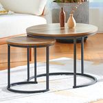 VONLUCE Coffee Table Set of 2, Round Nesting Side & End Tables for Home & Office Decor, Modern Wood & Metal Accent Tables for Bedroom Entryway More, 60cm & 40cm Sofa & Tea Tables, Black & Walnut