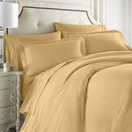 Clara Clark Complete 8 Piece Bedding Set Includes Sheets, Duvet, Pillow Covers, Split King, Camel Yellow Gold