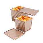 Saihisday 2Pcs Nonstick Square Loaf Pan with Lid, Mini Square Toast Box for Home Baking, Mini Cube Toast Box Ideal Baking Set Gift for Bread Lover(250g)