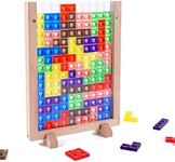 Russian Blocks Puzzle Brain Teasers Toy, Intelligence Colorful 3D Plastic Blocks Game with Vertical Wooden Frame Game Board, Tangram Educational Montessori Toys Kids Age 4-8 Years Old