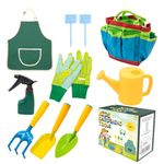 Pelle & Sol 10PCS Kids Gardening Tool Set - Children's Garden Tool Kit Shovel Rake Trowel Sprayer Gloves Apron Watering Can with Canvas Tote Bag, Outdoor Tools Fun Toys Gift Sets for Boys, Girls