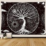 Wonrizon Tree of Life Tapestry,Black and White Galaxy Space Tapestries Aesthetic Psychedelic Wall Hanging decor for Living Room Bedroom (70.9" x 94.5")